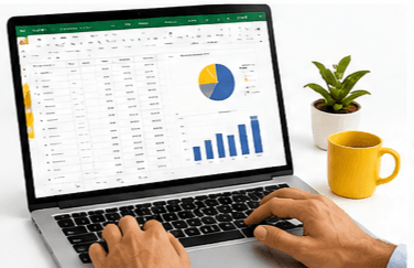 Payroll spreadsheet on a laptop